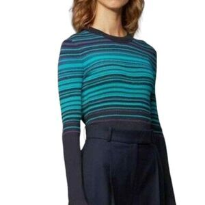 Boss by Hugo Boss Fadeira Ribbed Metallic Stripe Blue Sweater New Size XL